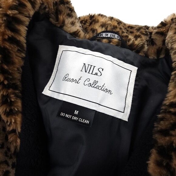NILS Resort Collection Long Fleece Fur Hoodie Duster Coat Animal Cheetah 90s Y2k - Picture 6 of 7